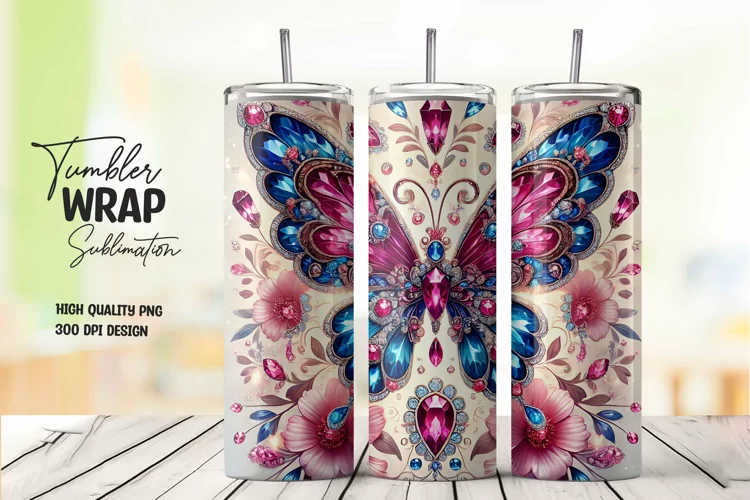 3d butterfly tumbler wrap sublimation png