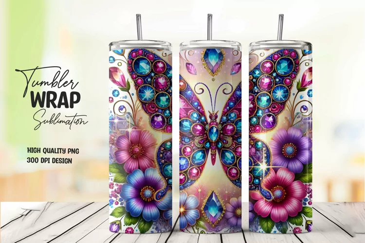 3d butterfly tumbler wrap sublimation png
