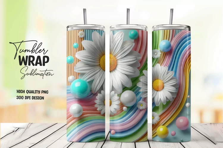 3D Flower tumbler wrap sublimation png