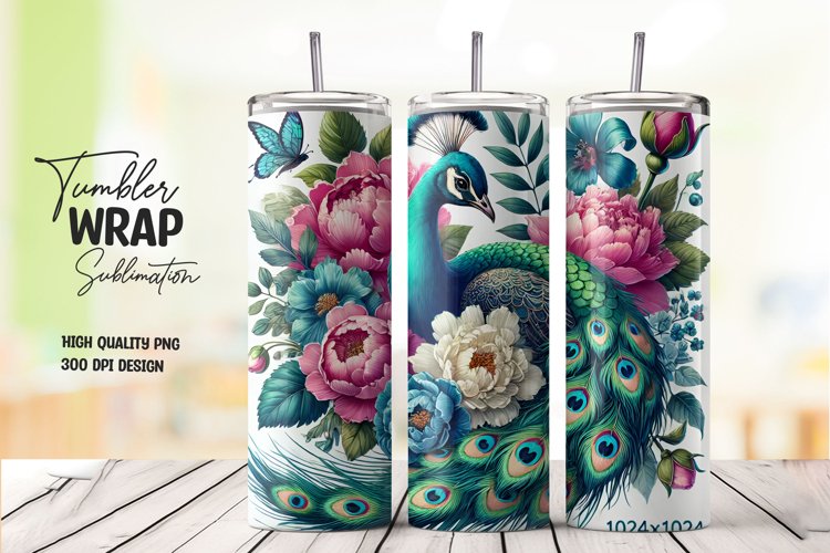 Cute peacock tumbler wrap sublimation png