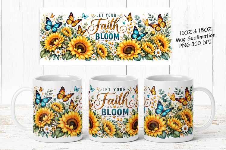 Sunflower Inspirational Mug Wrap PNG