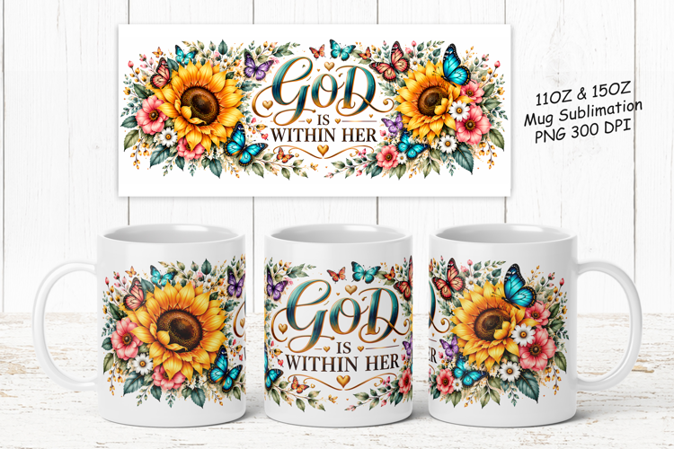 Sunflower Inspirational Mug Wrap PNG