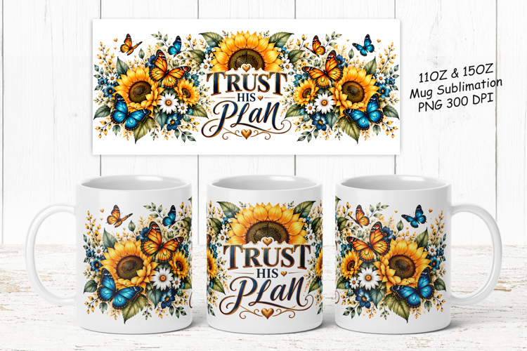 Sunflower Inspirational Mug Wrap PNG