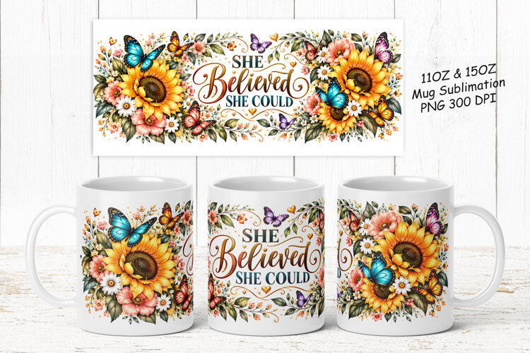 Sunflower Inspirational Mug Wrap PNG example image 1