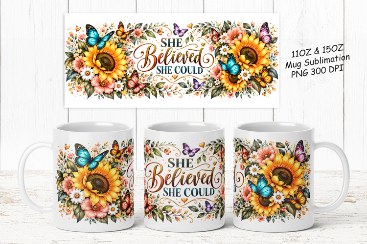 Sunflower Inspirational Mug Wrap PNG
