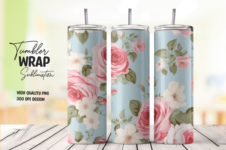Watercolor pink rose tumbler wrap sublimation