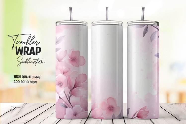 Watercolor pink flower pattern tumbler wrap sublimation