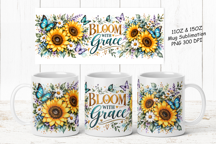 Sunflower Inspirational Mug Wrap PNG
