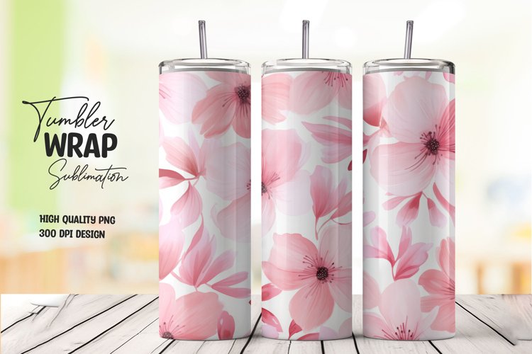 Watercolor pink flower pattern tumbler wrap sublimation example image 1