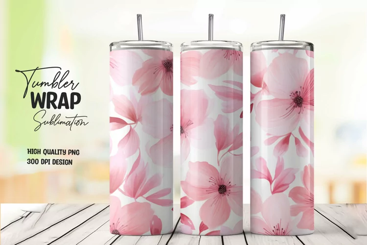 Watercolor pink flower pattern tumbler wrap sublimation