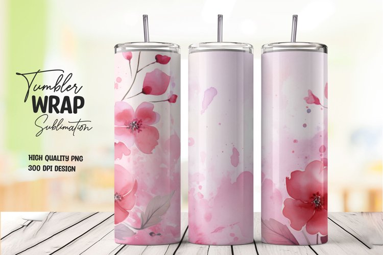 Watercolor pink flower pattern tumbler wrap sublimation