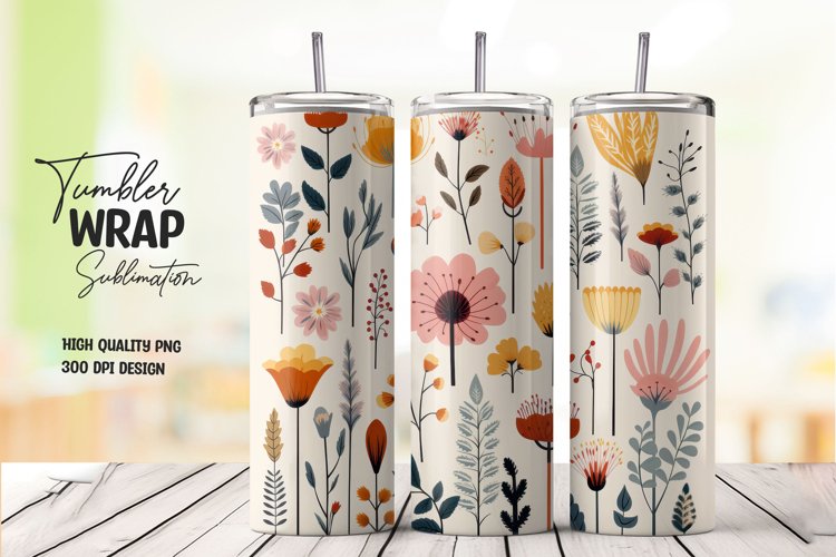 Watercolor floral tumbler wrap sublimation png