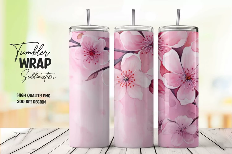 Watercolor pink flower pattern tumbler wrap sublimation