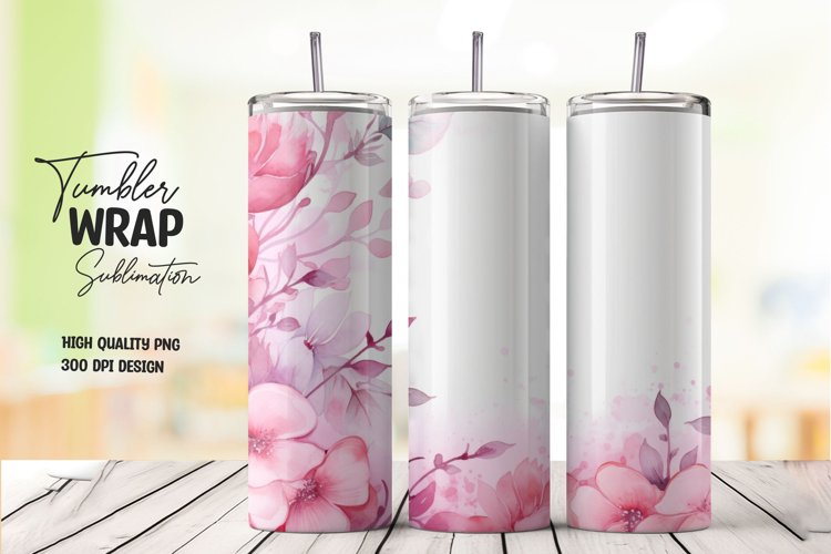 Watercolor pink flower pattern tumbler wrap sublimation