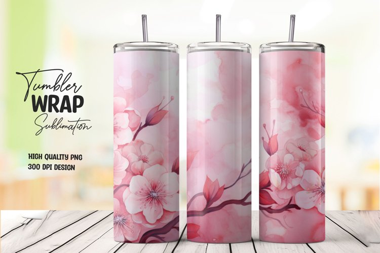 Watercolor pink flower pattern tumbler wrap sublimation