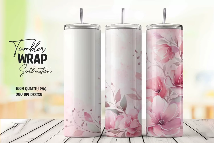 Watercolor pink flower pattern tumbler wrap sublimation