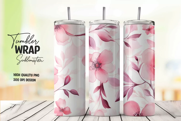 Watercolor pink flower pattern tumbler wrap sublimation