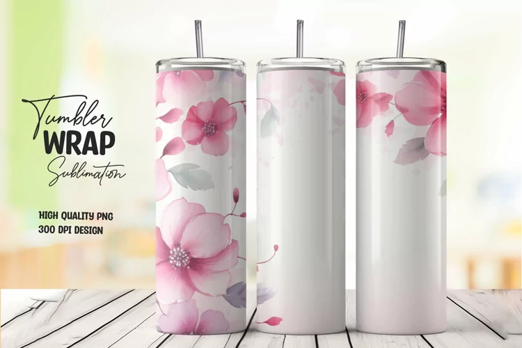 Watercolor pink flower pattern tumbler wrap sublimation