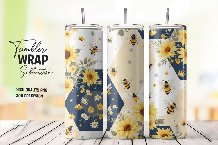 Sunflower and Bee Tumbler Wrap Sublimation Design