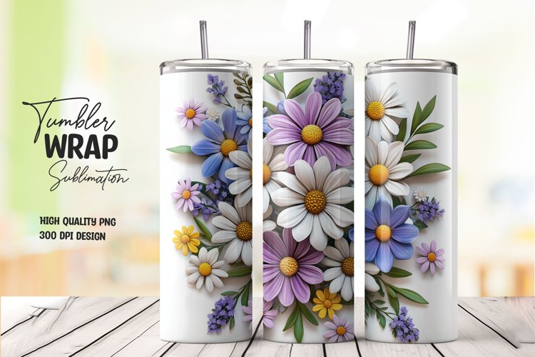 Multicolor 3d floral tumbler wrap sublimation design