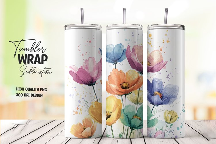 Watercolor floral tumbler wrap sublimation png