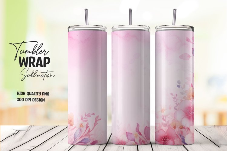 Watercolor pink flower pattern tumbler wrap sublimation