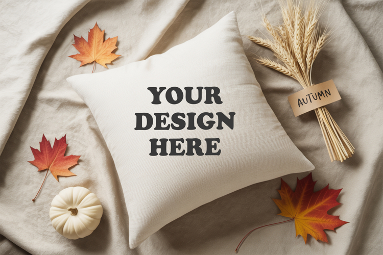 White pillow with Cozy Fall Decor mockup