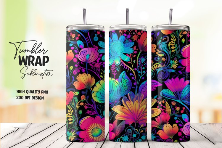 Neon flower tumbler wrap sublimation