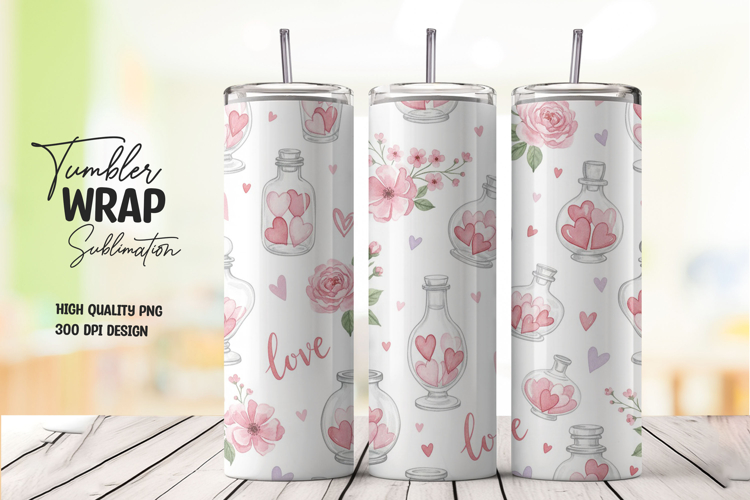 Love Potion Bottle Valentine Tumbler Wrap Sublimation