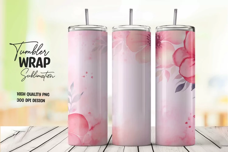 Watercolor pink flower pattern tumbler wrap sublimation