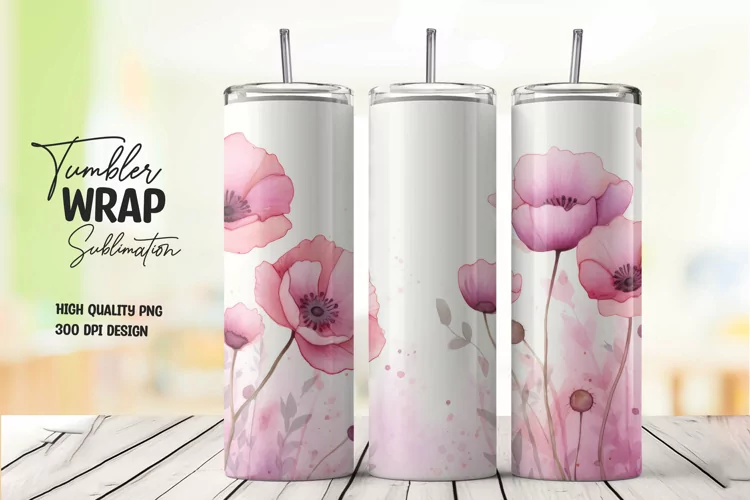Watercolor pink flower pattern tumbler wrap sublimation