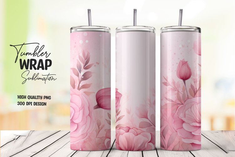 Watercolor pink flower pattern tumbler wrap sublimation