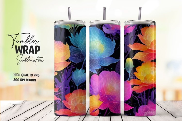 Neon flower tumbler wrap sublimation