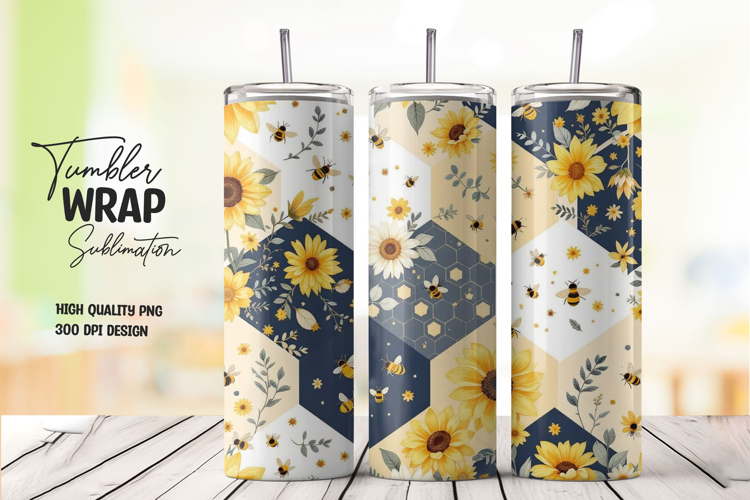 Sunflower and Bee Tumbler Wrap Sublimation Design