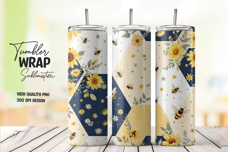 Sunflower and Bee Tumbler Wrap Sublimation Design