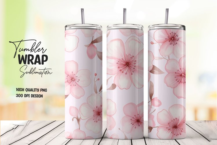 Watercolor pink flower pattern tumbler wrap sublimation