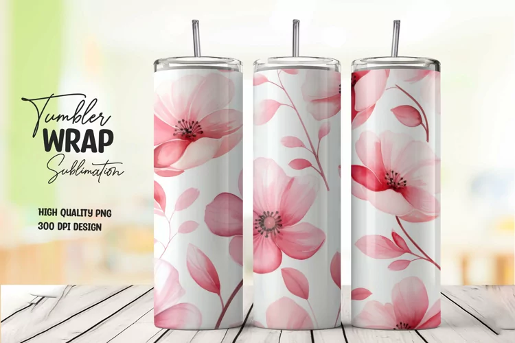 Watercolor pink flower pattern tumbler wrap sublimation