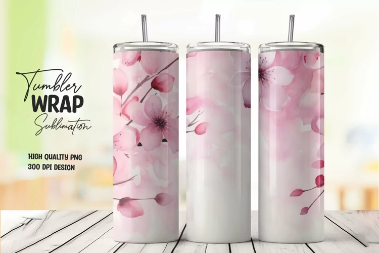 Watercolor pink flower pattern tumbler wrap sublimation
