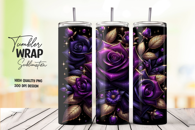 Dark Purple Rose Gold Leaves Tumbler Wrap Sublimation