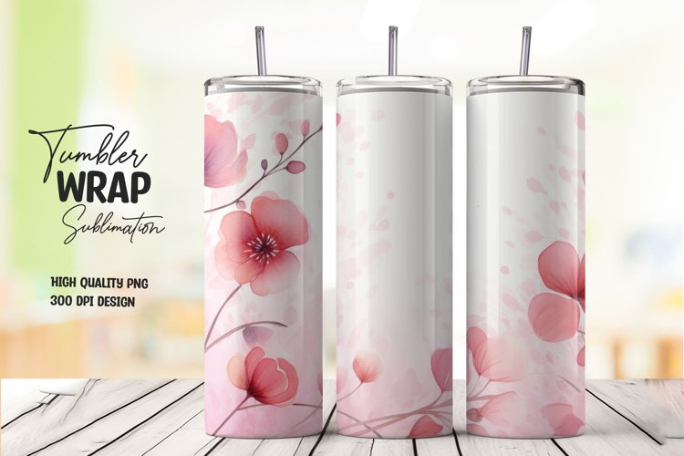 Watercolor pink flower pattern tumbler wrap sublimation