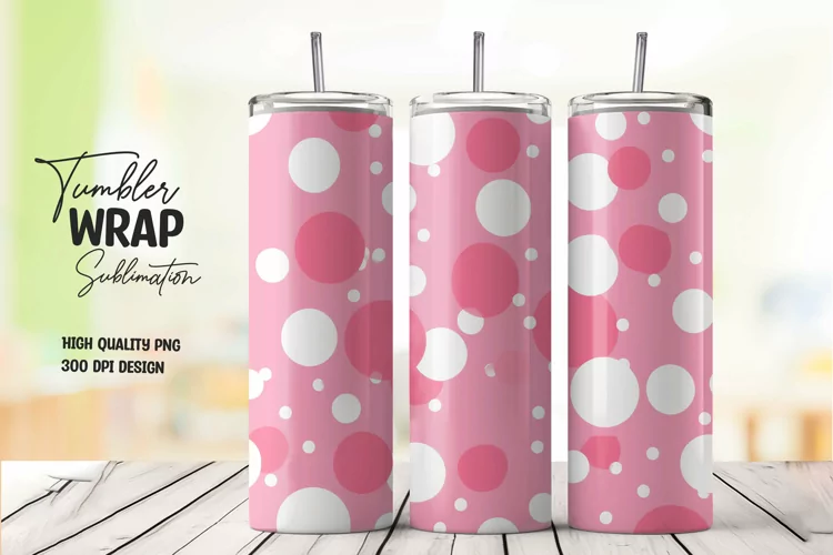 Pink and white polka dots tumbler wrap sublimation