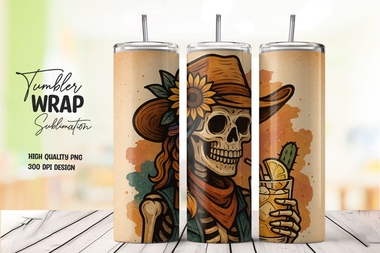 Skeleton-themed watercolor tumbler wrap