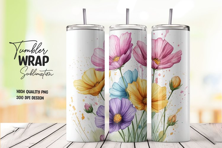Watercolor floral tumbler wrap sublimation png