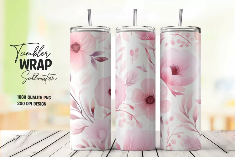 Watercolor pink flower pattern tumbler wrap sublimation
