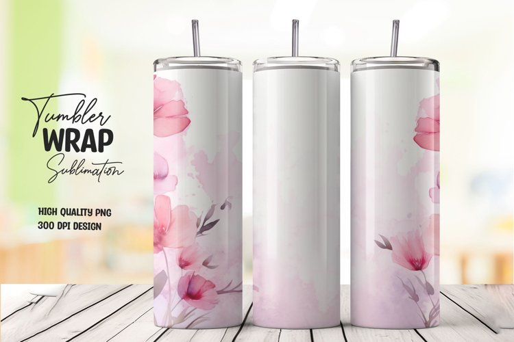 Watercolor pink flower pattern tumbler wrap sublimation example image 1