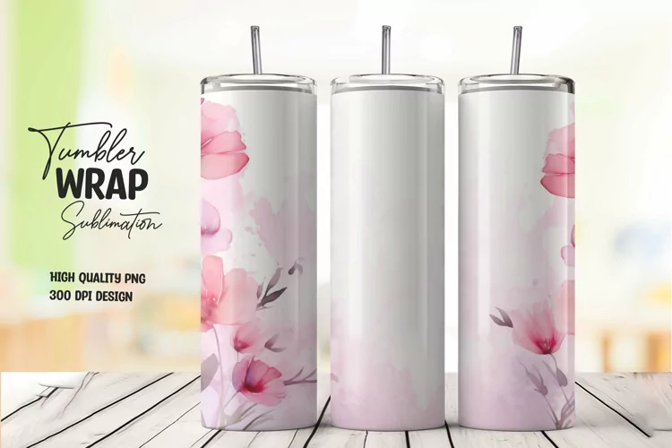 Watercolor pink flower pattern tumbler wrap sublimation