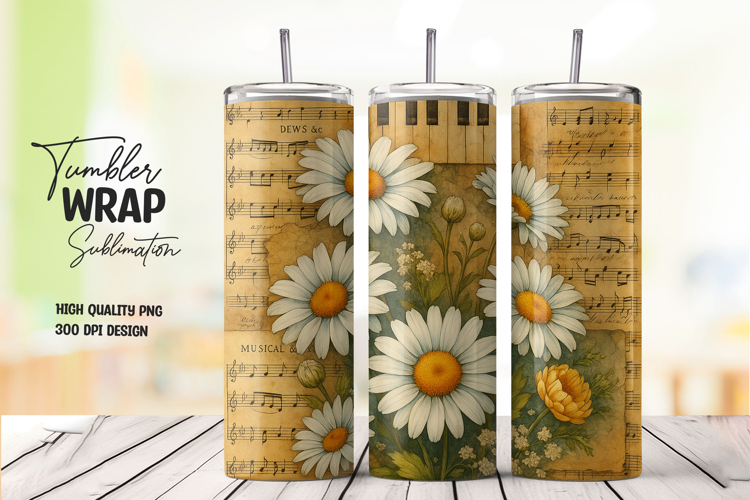 Daisy and Monarch Butterfly Tumbler Wrap PNG