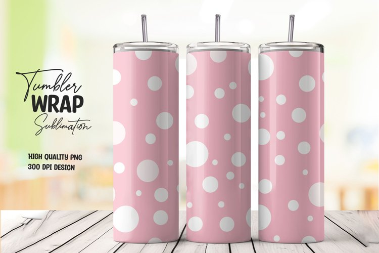 Pink and white polka dots tumbler wrap sublimation
