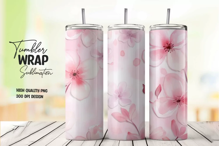 Watercolor pink flower pattern tumbler wrap sublimation