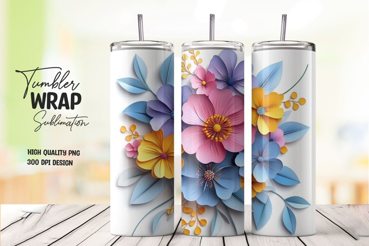 Multicolor 3d floral tumbler wrap sublimation design